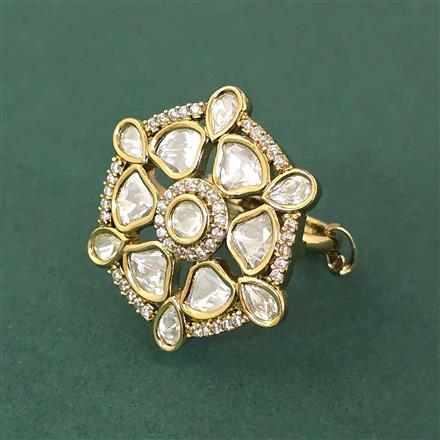 Kundan Adjustable Ring With Carat Mehndi Plating