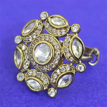 Kundan Adjustable Ring With Carat Mehndi Plating