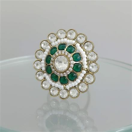 Kundan Adjustable Ring With Mehndi Plating