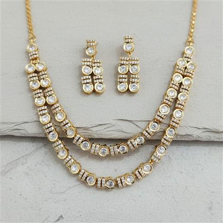 Kundan 2 Line Necklace Set With Carat Gold Plating