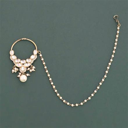 Kundan Moti Nose Ring With Carat Mehndi  Plating