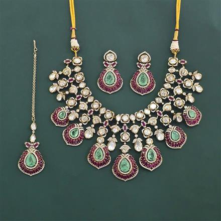 Kundan Classic Necklace Set With Mehndi Plating