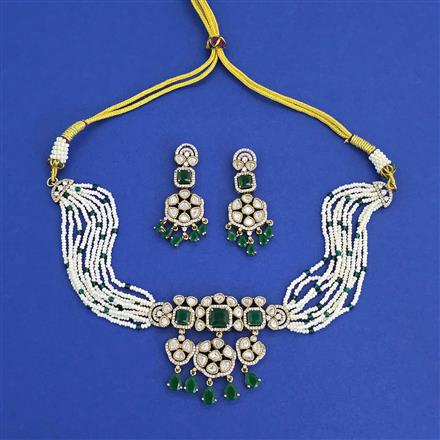Kundan Moti Necklace With Mehndi Plating