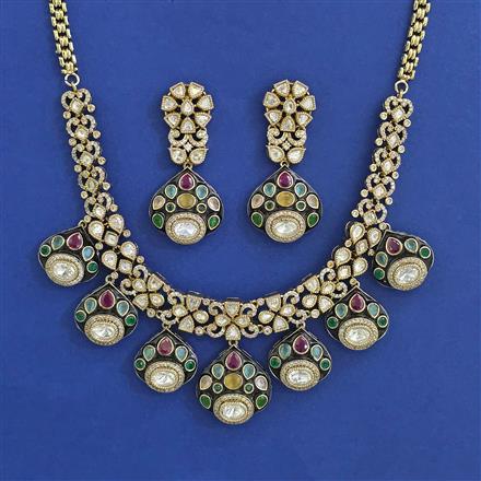Kundan Meenakari Necklace With Mehndi Plating