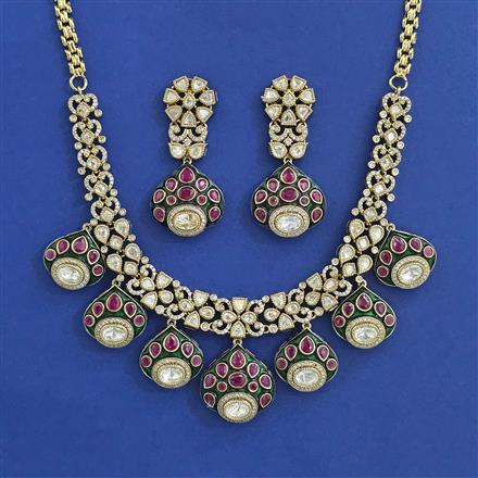 Kundan Meenakari Necklace With Mehndi Plating