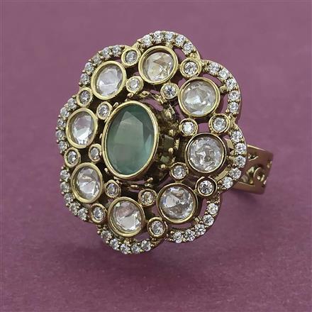 Kundan Adjustable Ring with Mehndi Plating