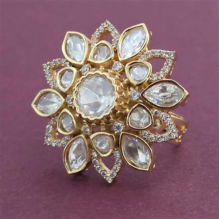 Kundan Adjustable Ring with Mehndi Plating Carat Plating