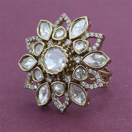 Kundan Adjustable Ring with Mehndi Plating Carat Plating