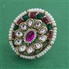 Kundan Pearl Ring with Mehndi Plating