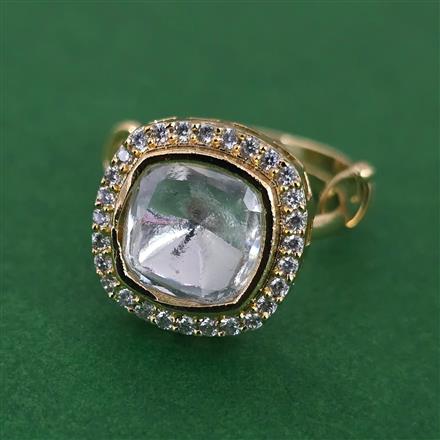 Kundan Adjustable Ring with Mehndi Plating Carat Plating