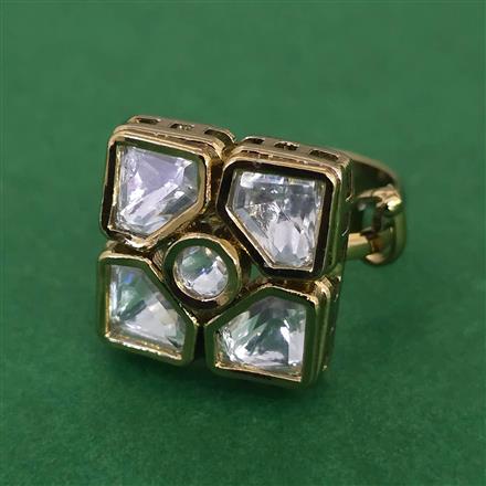 Kundan Adjustable Ring with Mehndi Plating Carat Plating