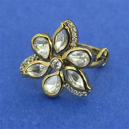 Kundan Adjustable Ring with Mehndi Plating Carat Plating