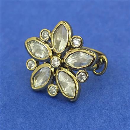 Kundan Adjustable Ring with Mehndi Plating Carat Plating