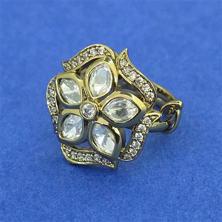 Kundan Adjustable Ring with Mehndi Plating Carat Plating