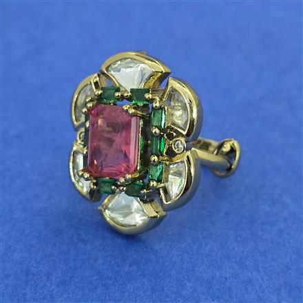 Kundan Adjustable Ring with Mehndi Plating