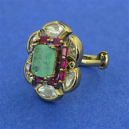 Kundan Adjustable Ring with Mehndi Plating