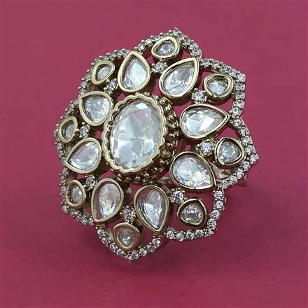 Kundan Adjustable Ring with Mehndi Plating