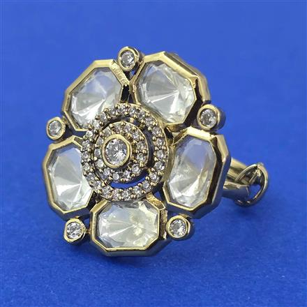 Kundan Adjustable Ring with Mehndi Plating Carat Plating