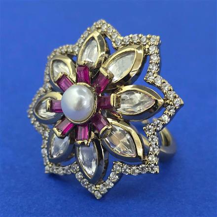 Kundan Adjustable Ring with Mehndi Plating