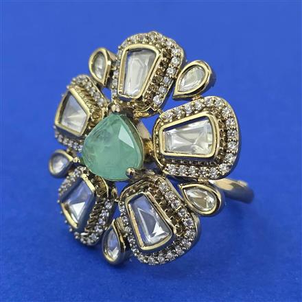 Kundan Adjustable Ring with Mehndi Plating