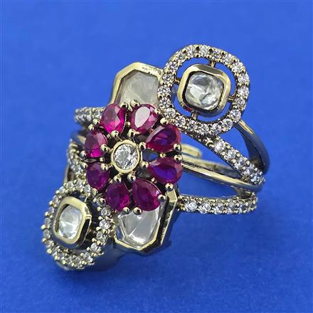Kundan Adjustable Ring with Mehndi Plating