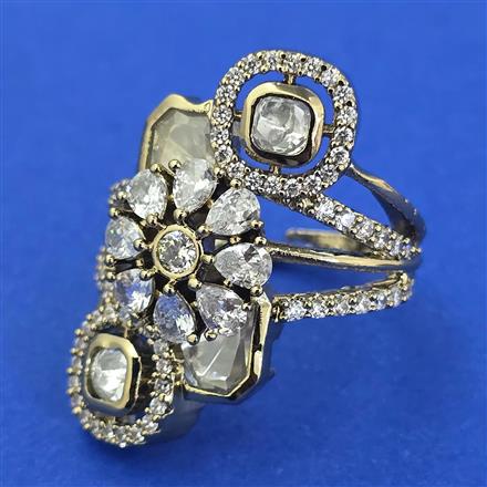 Kundan Adjustable Ring with Mehndi Plating