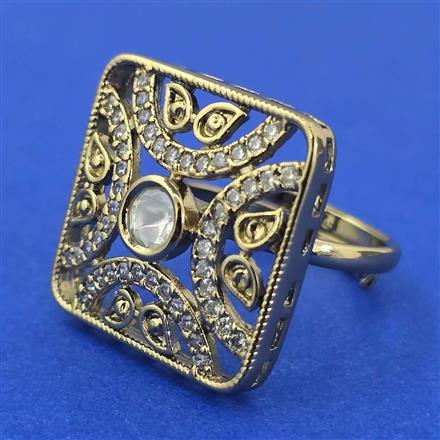 Kundan Adjustable Ring with Mehndi Plating Carat Plating