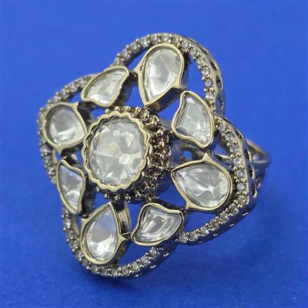 Kundan Adjustable Ring with Mehndi Plating