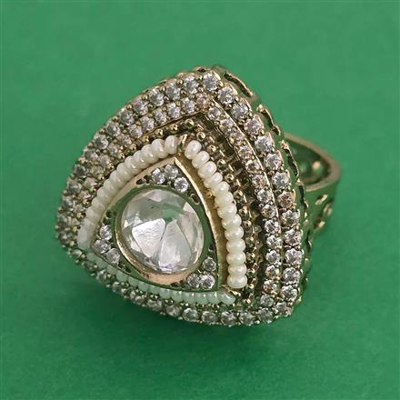 Kundan Adjustable Ring with Mehndi Plating