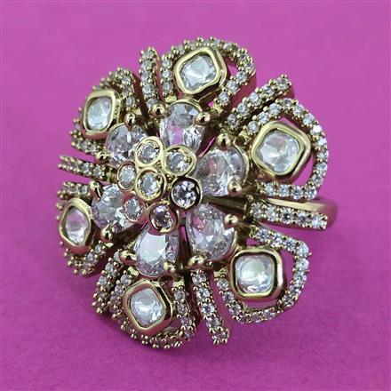 Kundan Adjustable Ring with Mehndi Plating