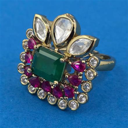 Kundan Adjustable Ring with Mehndi Plating