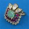 Kundan Adjustable Ring with Mehndi Plating