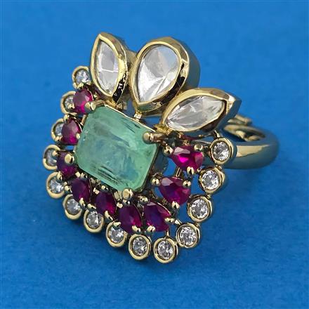 Kundan Adjustable Ring with Mehndi Plating