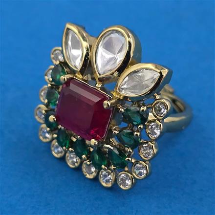 Kundan Adjustable Ring with Mehndi Plating