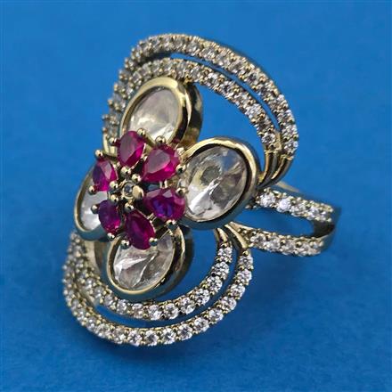 Kundan Adjustable Ring with Mehndi Plating