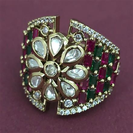 Kundan Adjustable Ring with Mehndi Plating