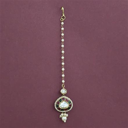 Kundan Pearl Tikka with Mehndi Plating
