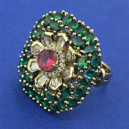 Kundan Adjustable Ring with Mehndi Plating