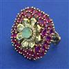 Kundan Adjustable Ring with Mehndi Plating