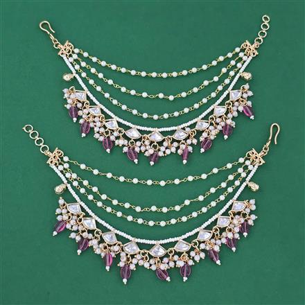 Kundan Pearl Ear Chain with Carat Plating