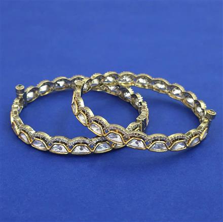 Kundan 2 Pc Openable Bangles with Victorian Plating