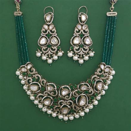 Kundan Pearl Necklace with Mehndi Plating