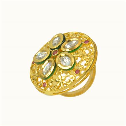 Kundan Fusion Ring with gold plating
