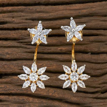 Cz Front Back Earring With 2 Tone Plating
