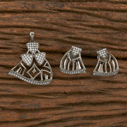 Cz Classic Pendant Set With Black Plating