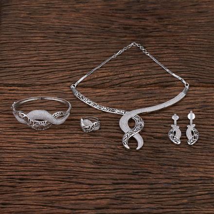 Cz Combo Necklace Sets With Rhodium Plating