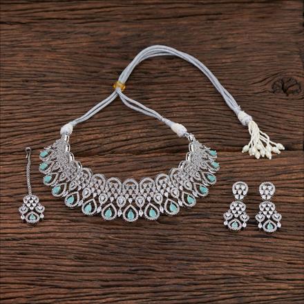 Cz Mukut Necklace With Rhodium Plating