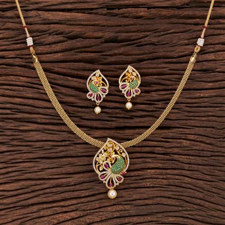 Cz Peacock Pendant Set With Gold Plating
