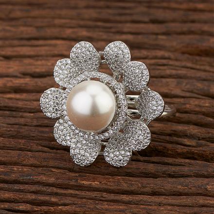 Cz Pearl Ring With Rhodium Plating