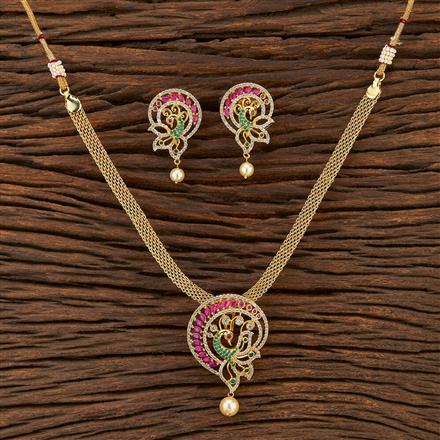 Cz Peacock Pendant Set With Gold Plating